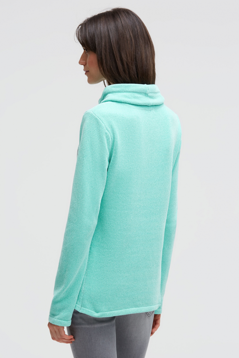 Chenille-Pullover mit hohem Kragen und Artwork