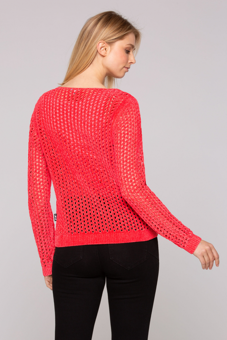 Chenille-Pullover mit U-Bootausschnitt