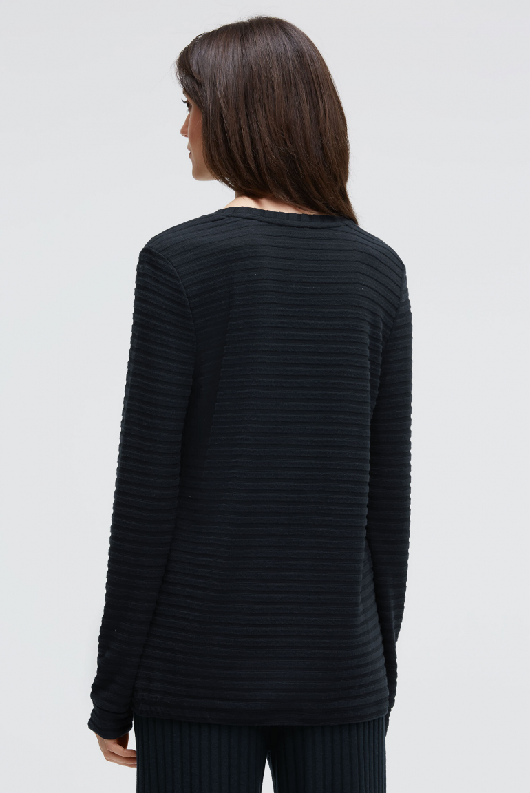 Flauschstrickpullover mit Rippstruktur und Gummizugsaum