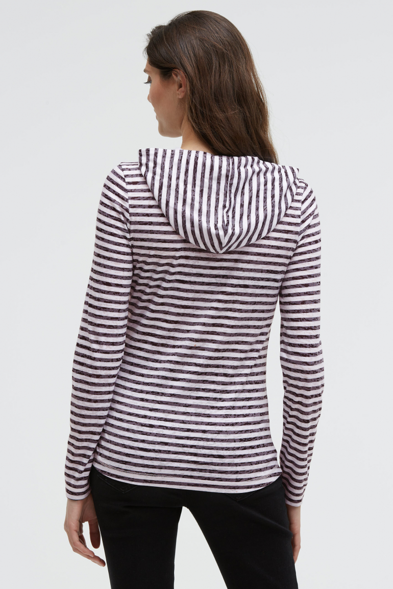 Gestreiftes Ausbrennershirt mit Kapuze und Artwork