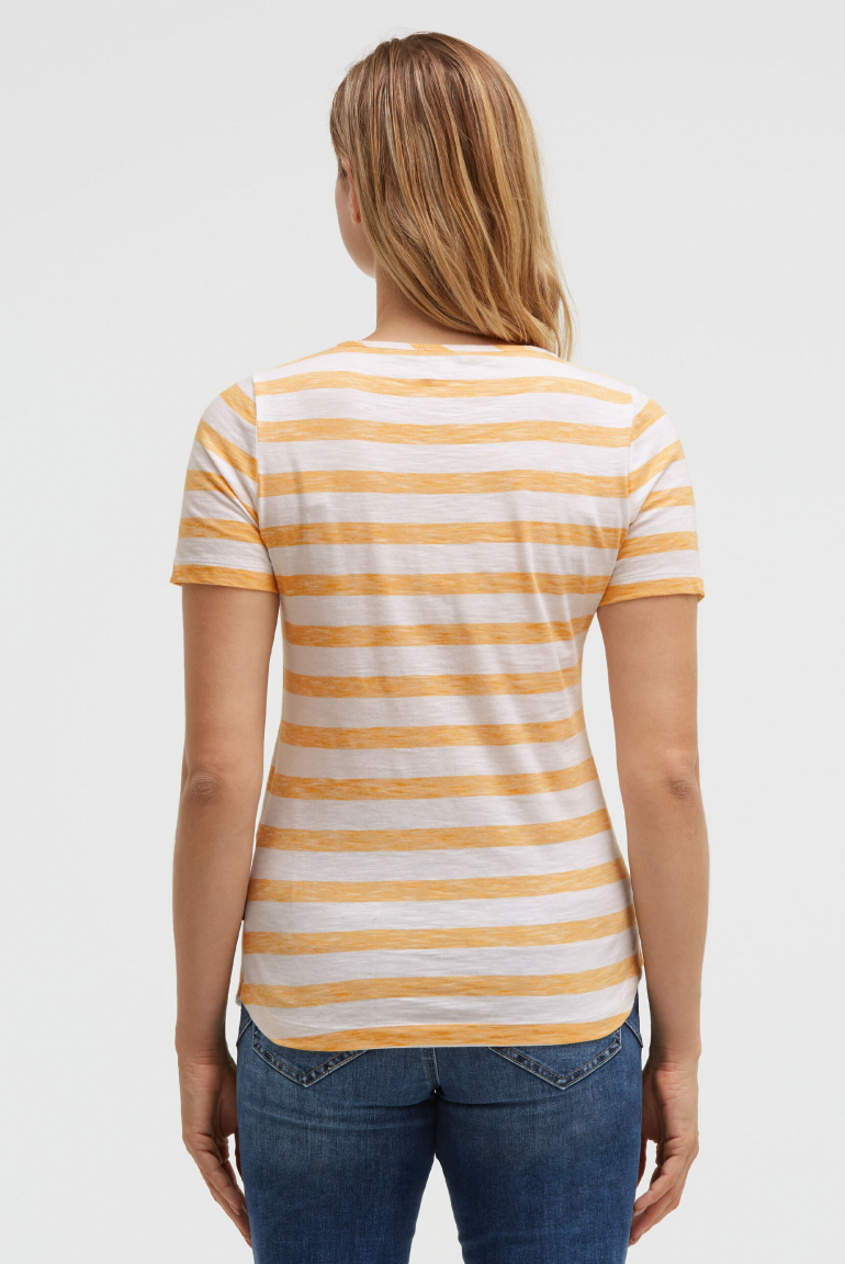 Gestreiftes T-Shirt mit Cut-Out und Print