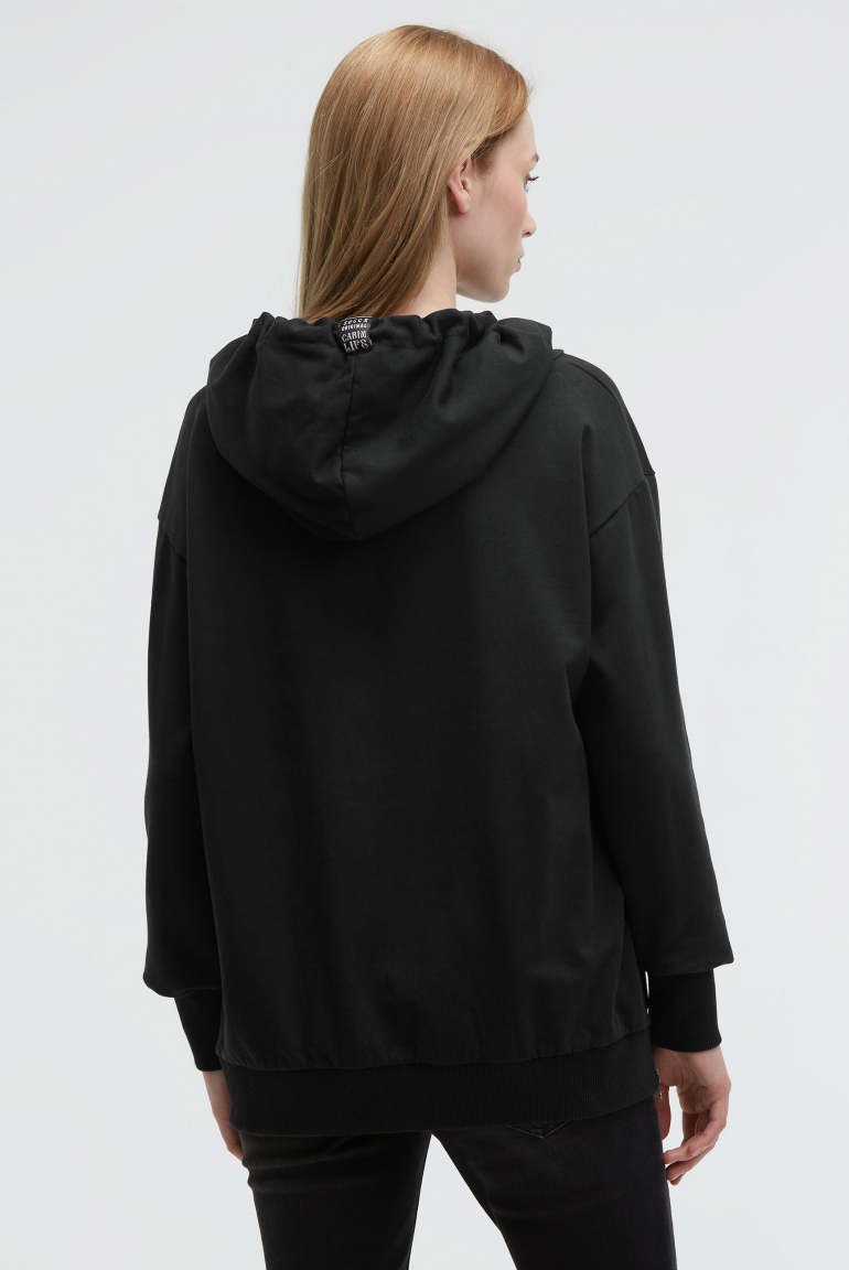 Hoodie mit tonigem Print und Zippern