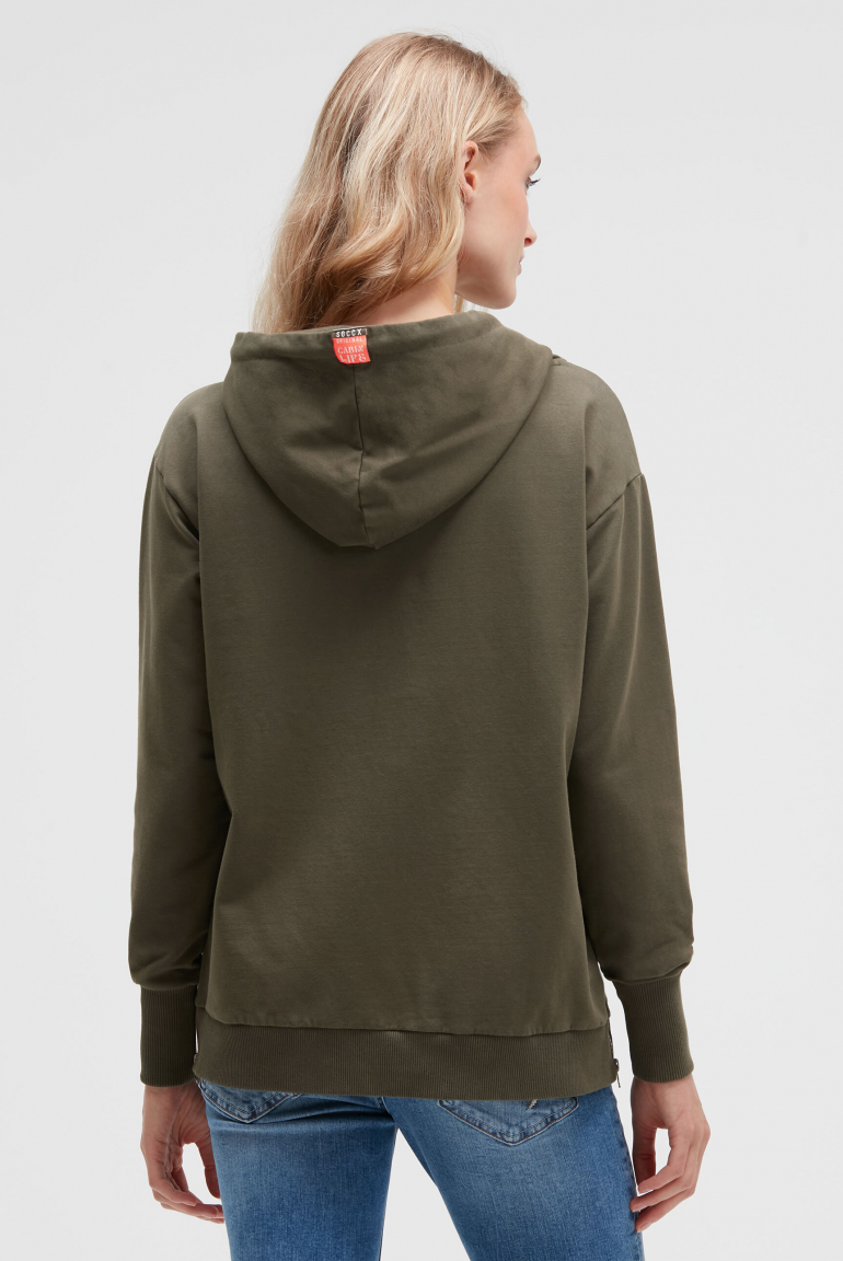 Hoodie mit tonigem Print und Zippern