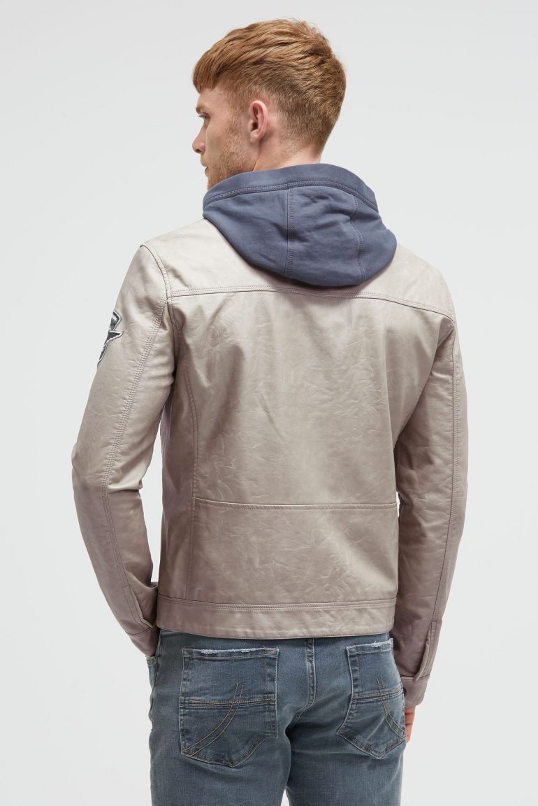 Jacke aus Kunstleder mit abknöpfbarer Sweatkapuze