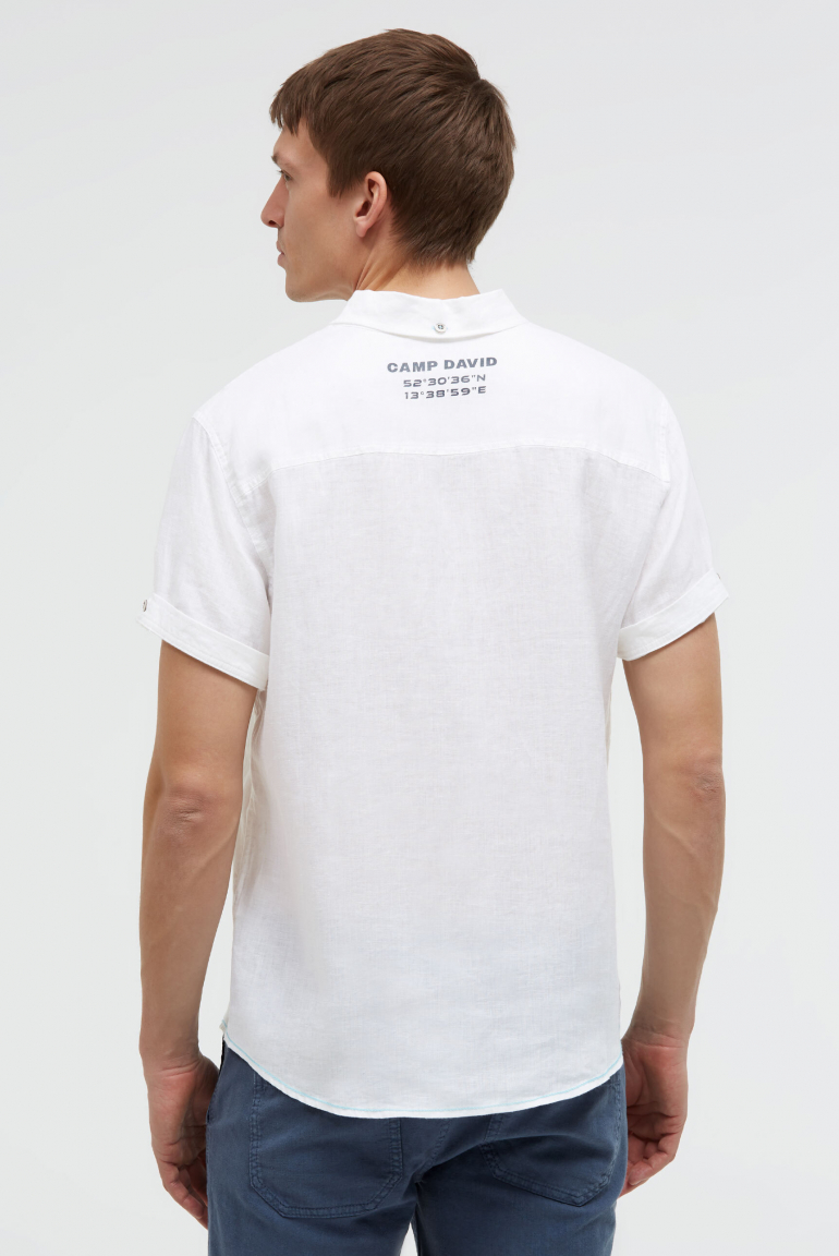 Kurzarmhemd aus Leinen mit Logo Prints