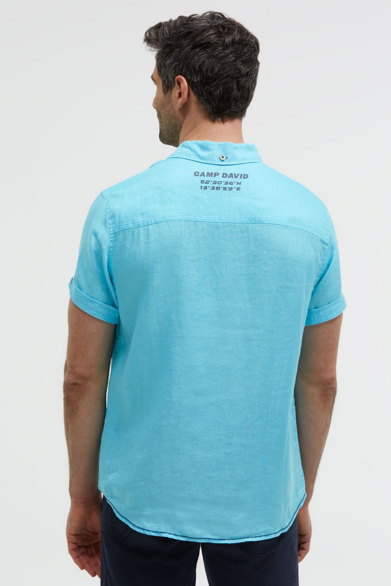 Kurzarmhemd aus Leinen mit Logo Prints