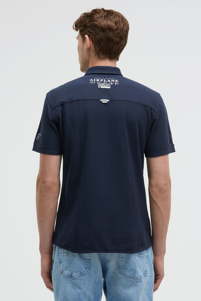 Kurzarmhemd aus Pikee mit Artworks und Brusttasche