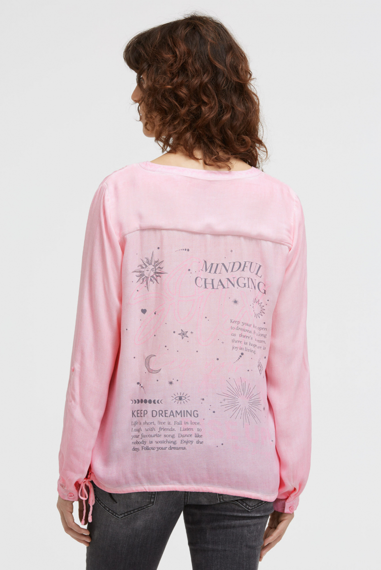 Langarmbluse aus Viskose-Crêpe mit Rücken-Artwork