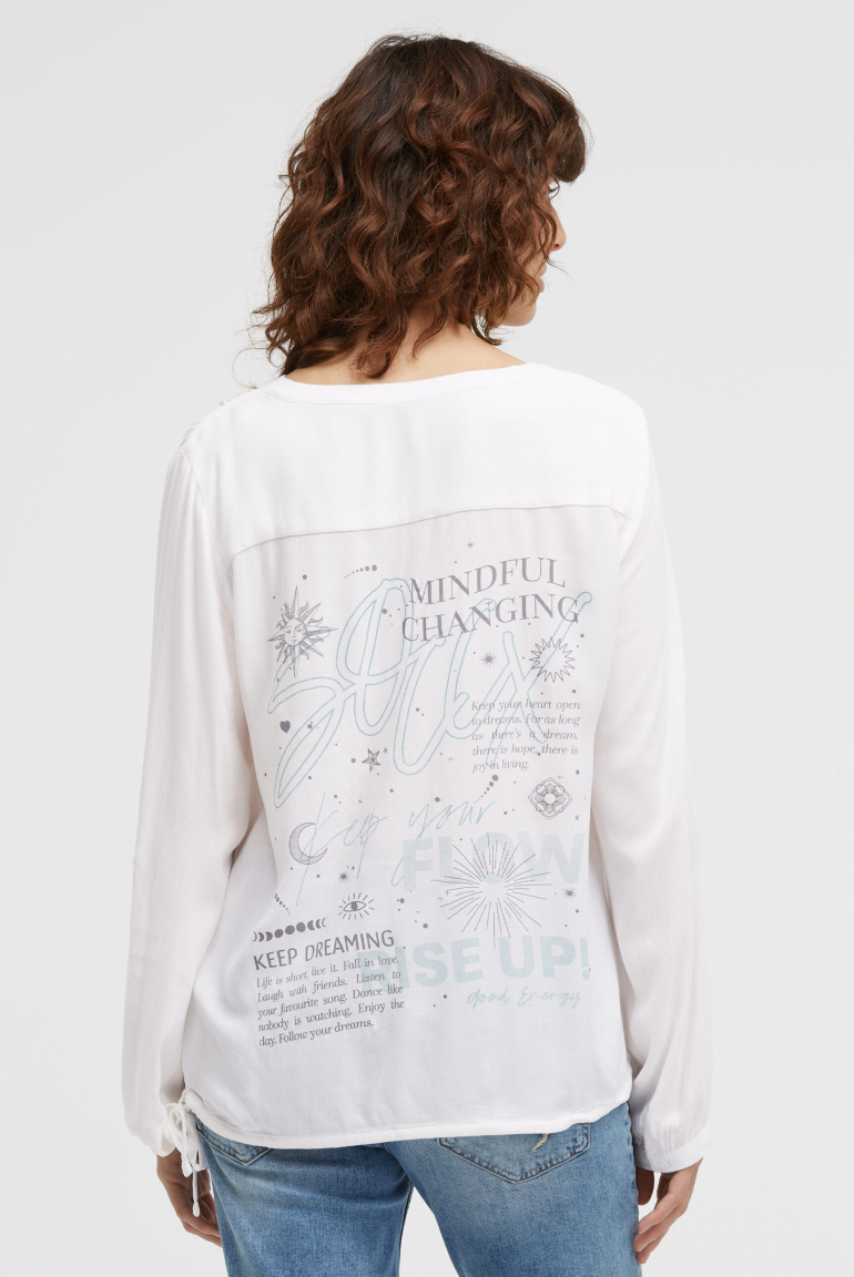 Langarmbluse aus Viskose-Crêpe mit Rücken-Artwork