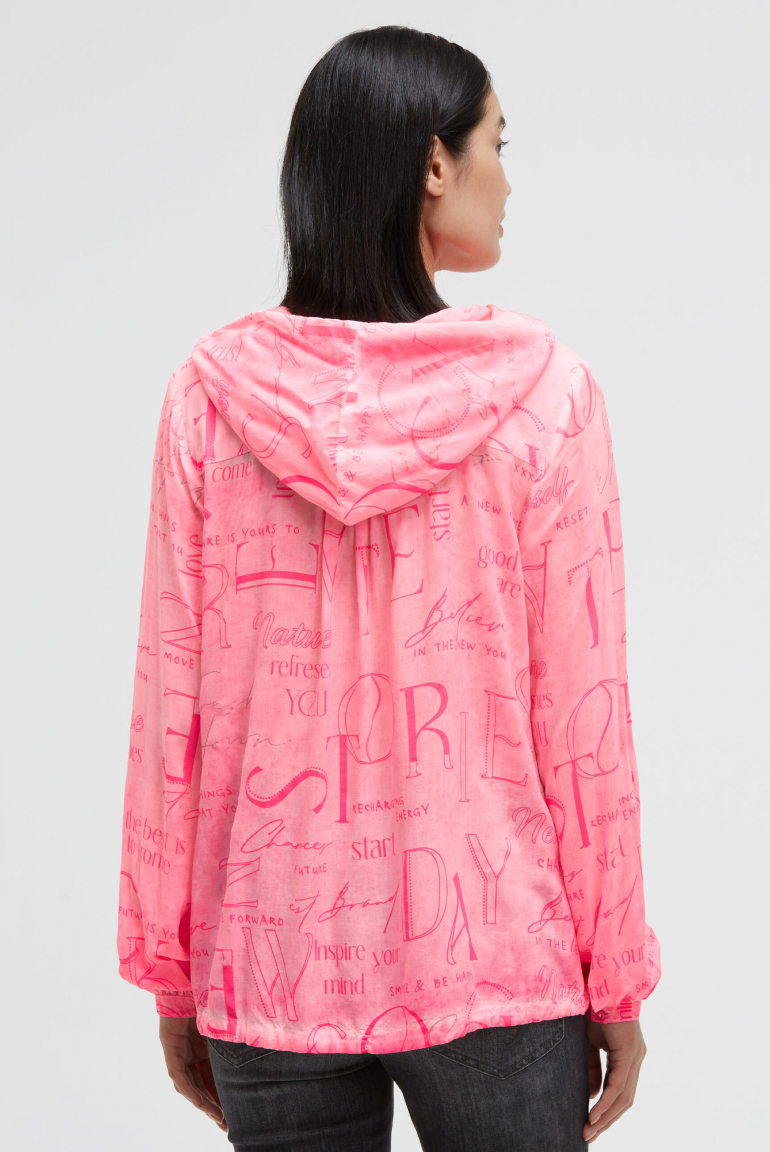 Langarmbluse mit Kapuze und All Over Print