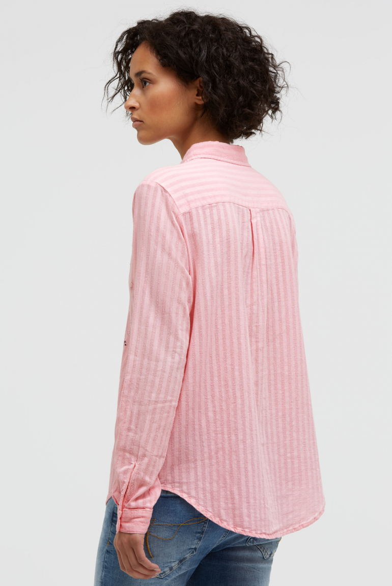 Langarmbluse mit Streifenstruktur und Artwork