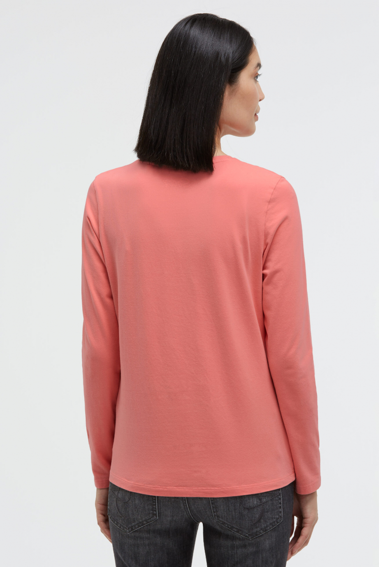 Langarmshirt mit V-Ausschnitt und Wording Print