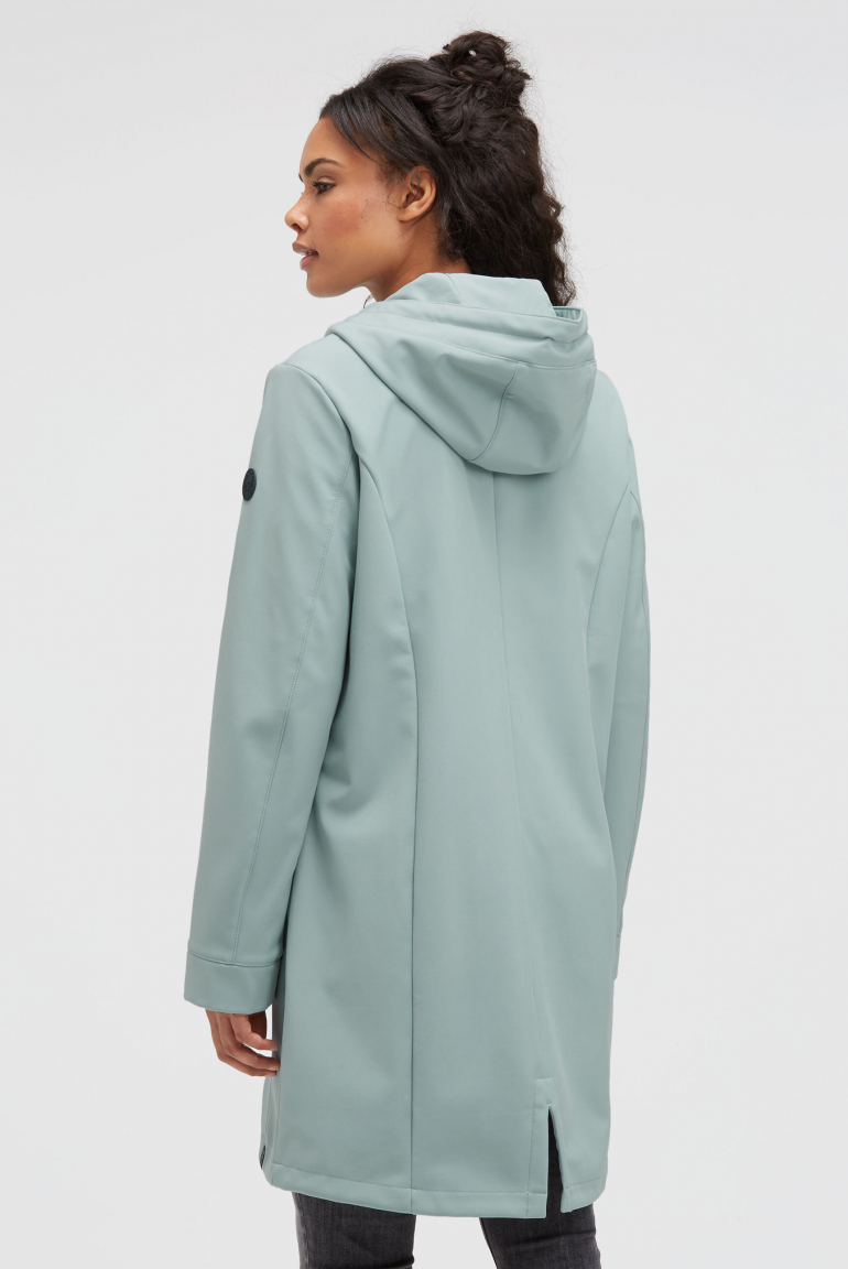 Lange Softshelljacke mit Kapuze und Logo Artworks