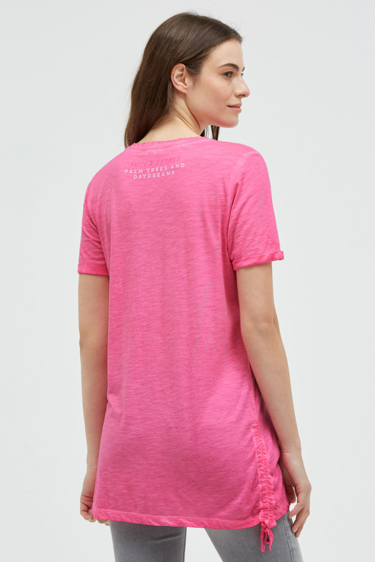 Langes T-Shirt mit Seitenraffung und Print