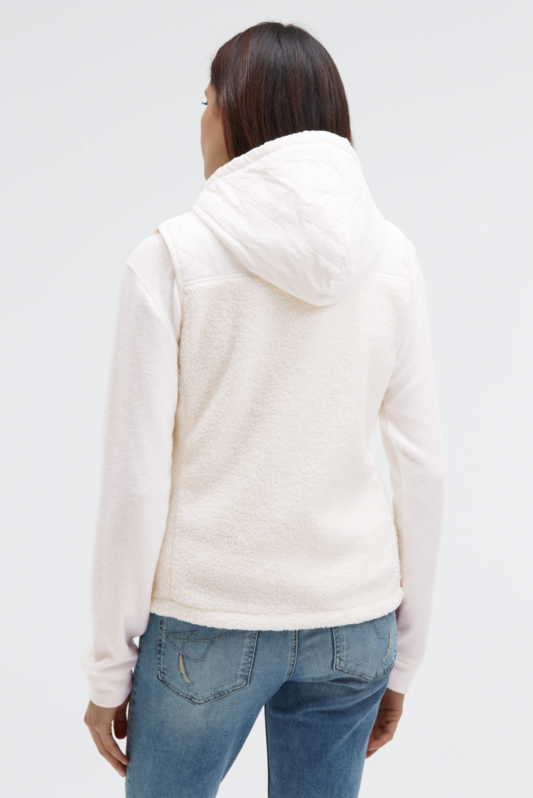 Loop-Fleece-Weste im Materialmix mit Kapuze