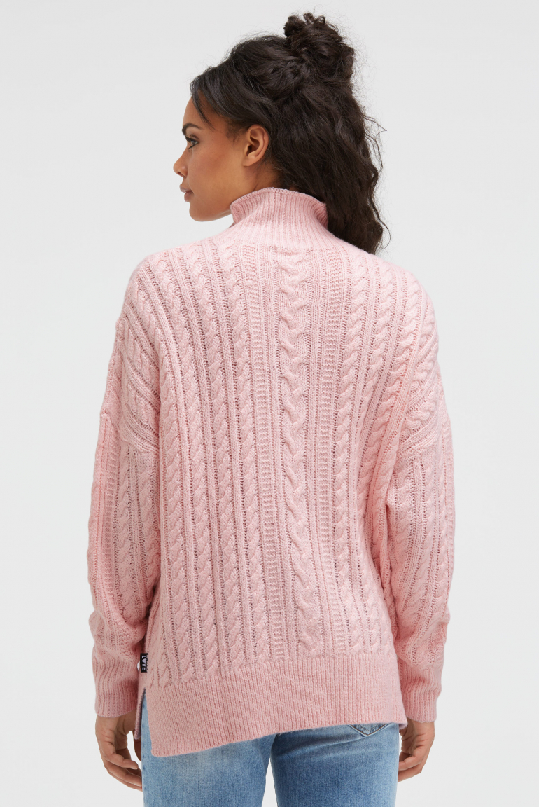 Pullover mit Zopfmuster und Stehkragen