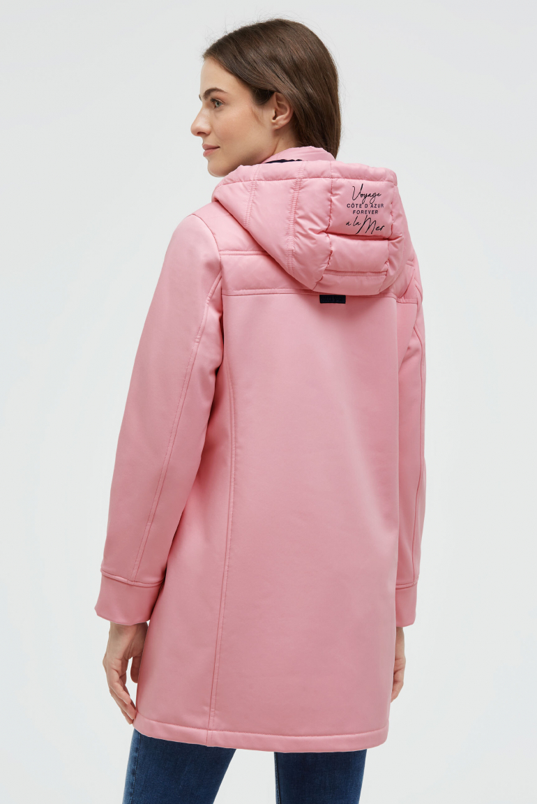 Softshell-Parka mit Kapuze im tonigen Materialmix