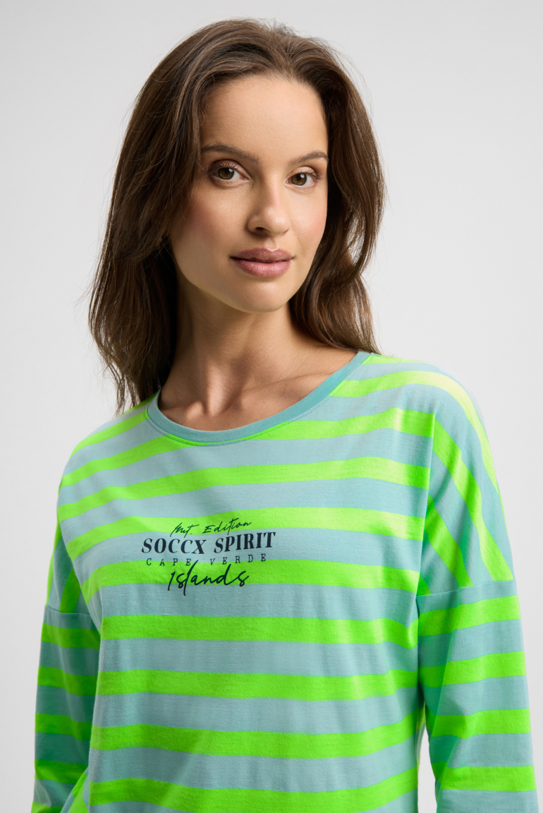 Streifenshirt mit Rücken-Print und 3/4-Ärmeln