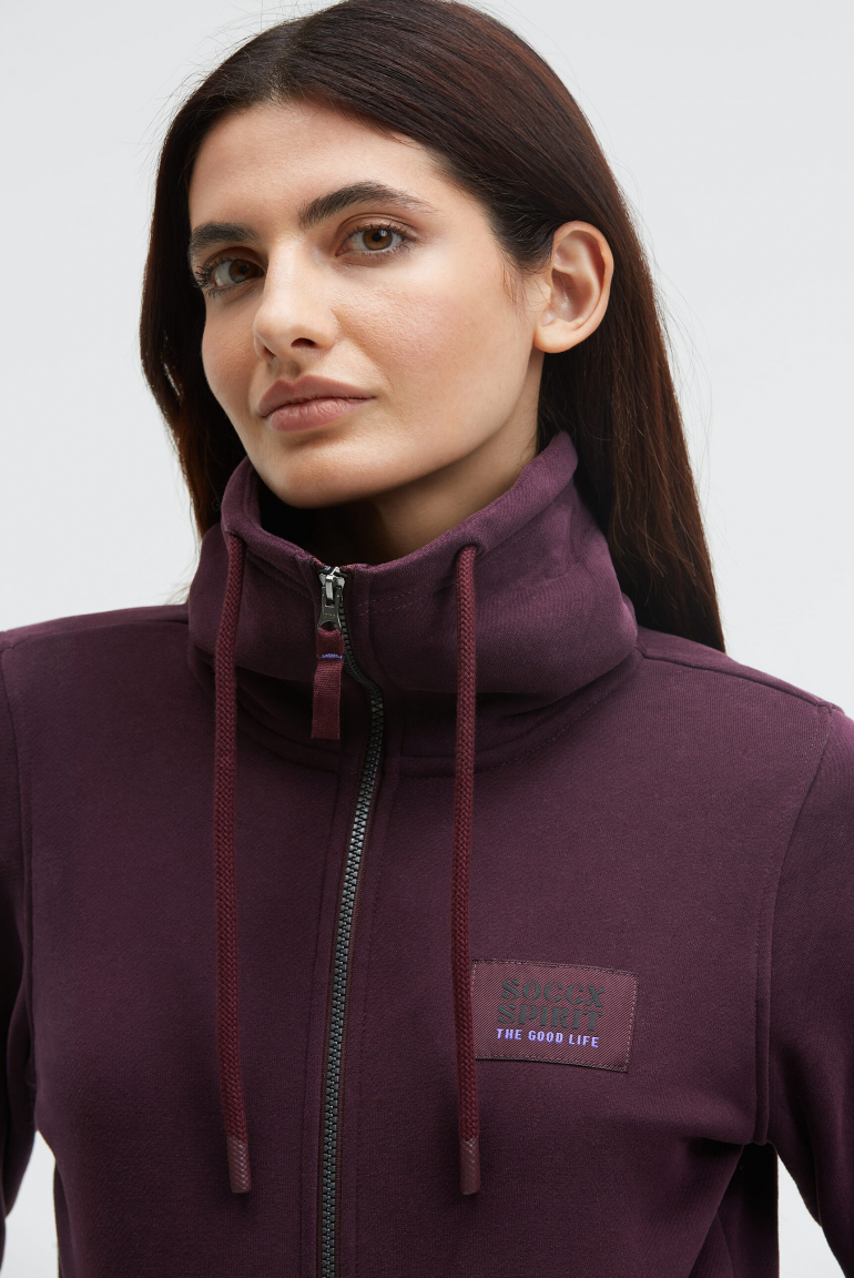 Sweatjacke mit hohem Kragen und Rücken-Print