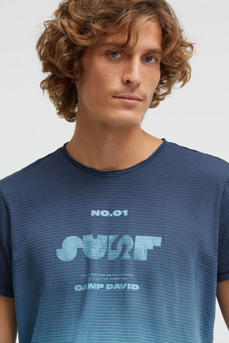 T-Shirt mit Strukturstreifen und Rücken-Artwork