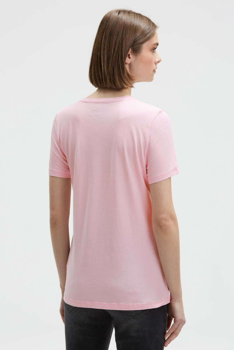 T-Shirt mit V-Ausschnitt und Glitter Print