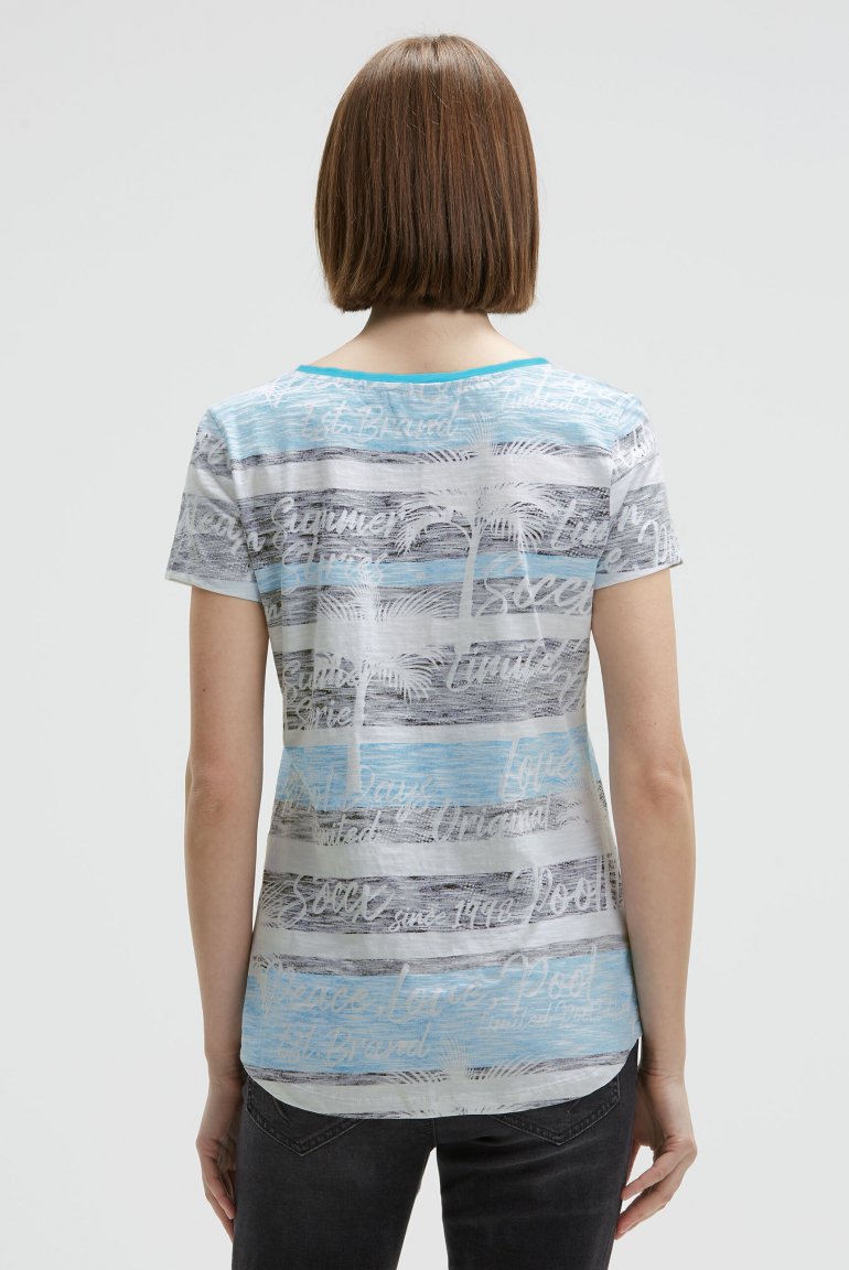 V-Shirt mit All-Over-Streifen- und Logo-Prints