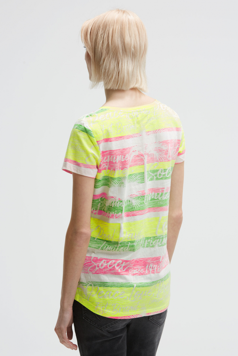 V-Shirt mit All-Over-Streifen- und Logo-Prints