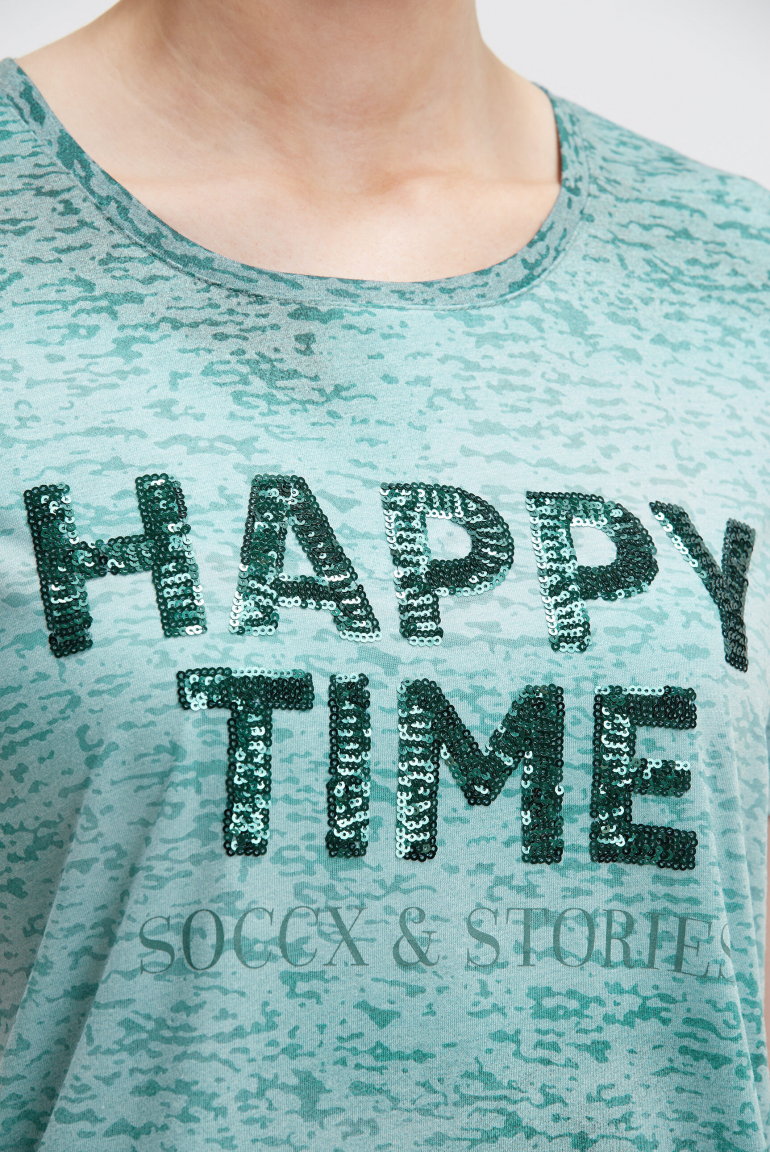 Ausbrenner-Shirt mit Pailletten-Wording