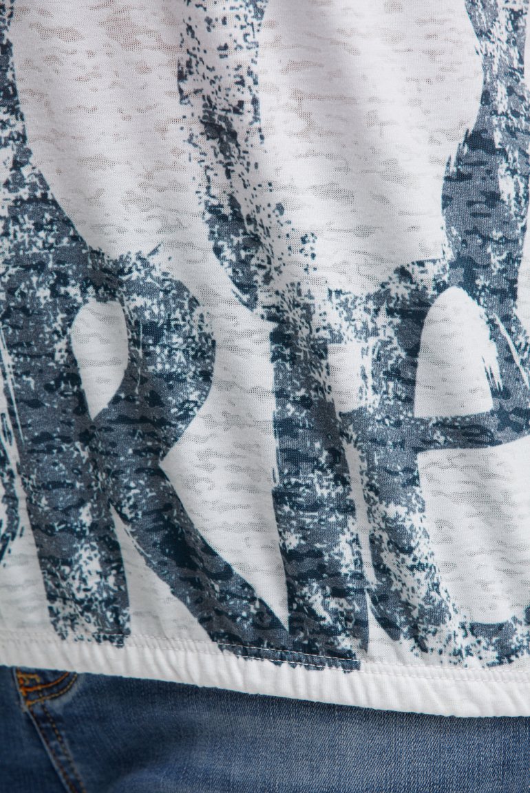 Ausbrenner-Shirt mit Print und Tunnelzugbändern