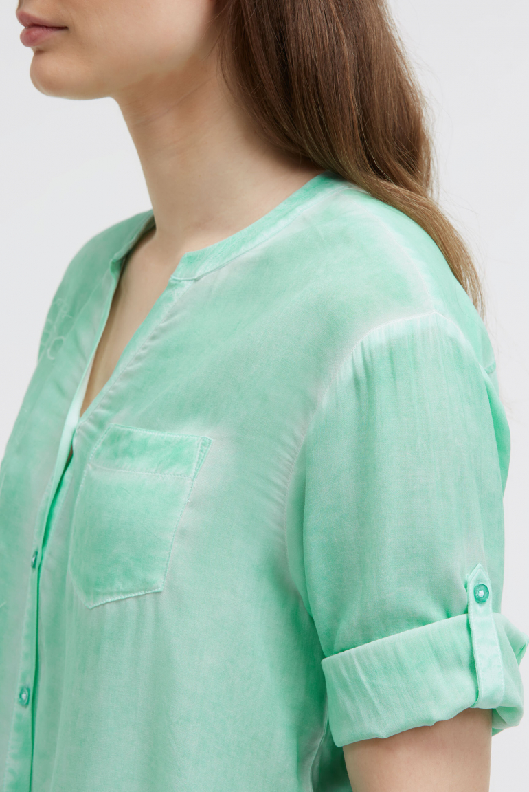 Bluse Kurzarm mit Knotensaum und Print