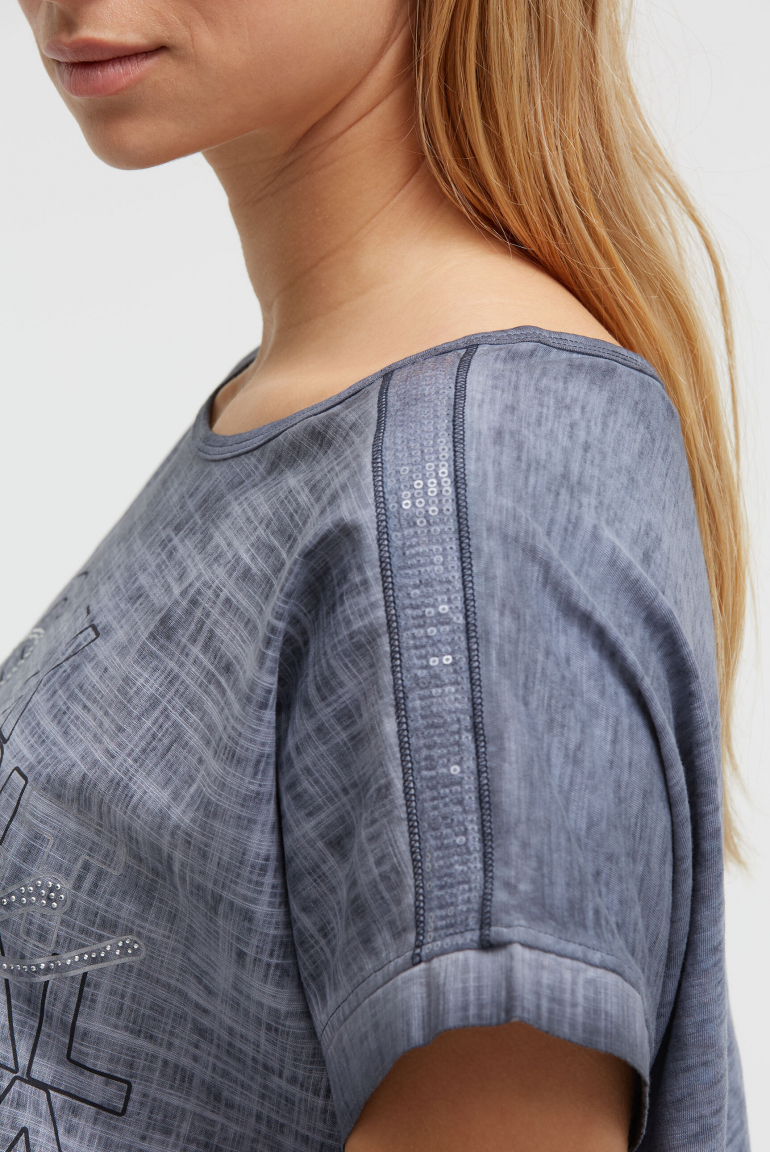 Blusenshirt im Stoffmix mit Artwork