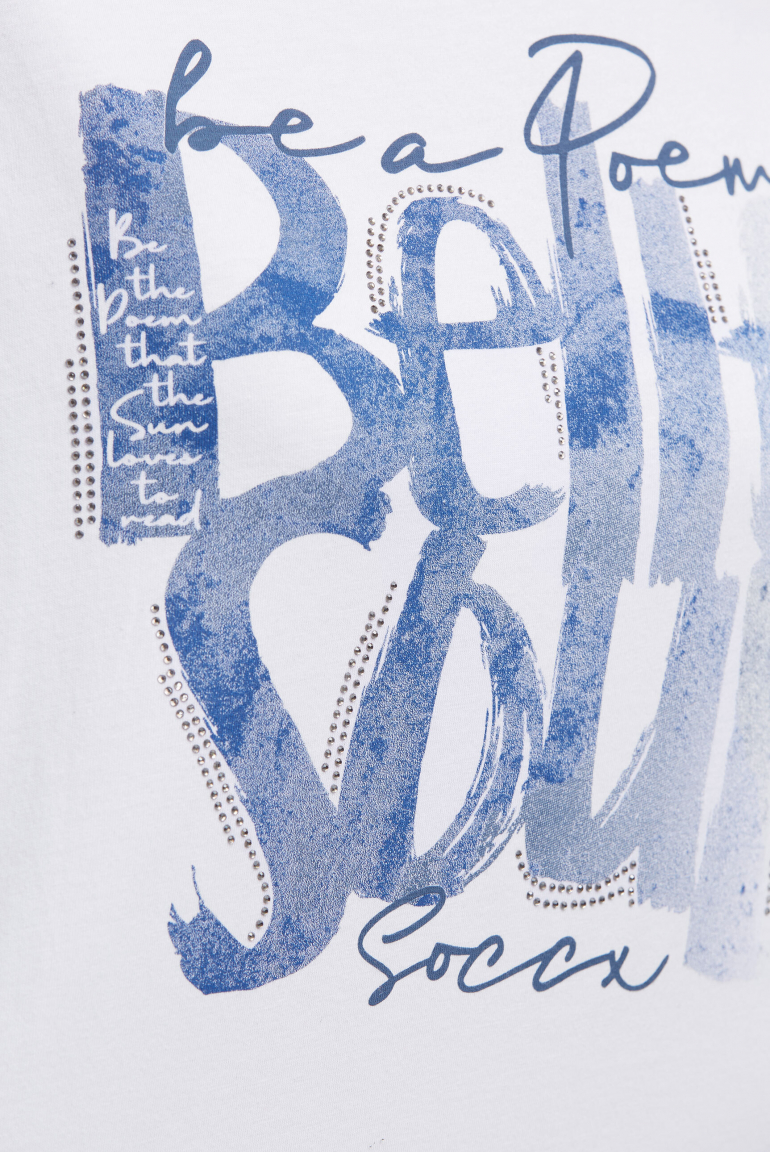 Boxy T-Shirt mit Print und Schmucksteinen