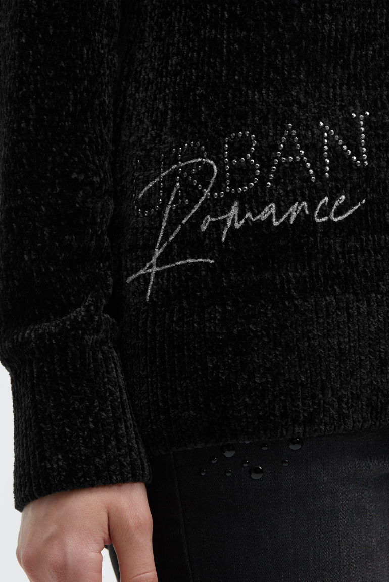 Chenille-Pullover mit Glitzer-Artworks