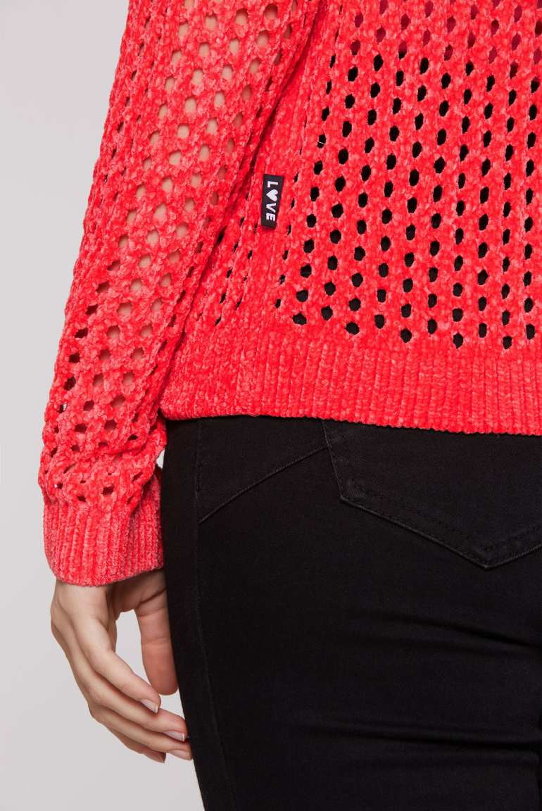 Chenille-Pullover mit U-Bootausschnitt