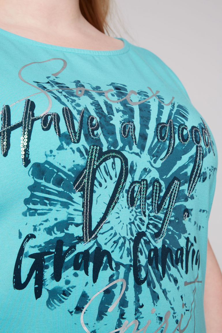Jersey-Kleid mit seitlicher Raffung und Artwork