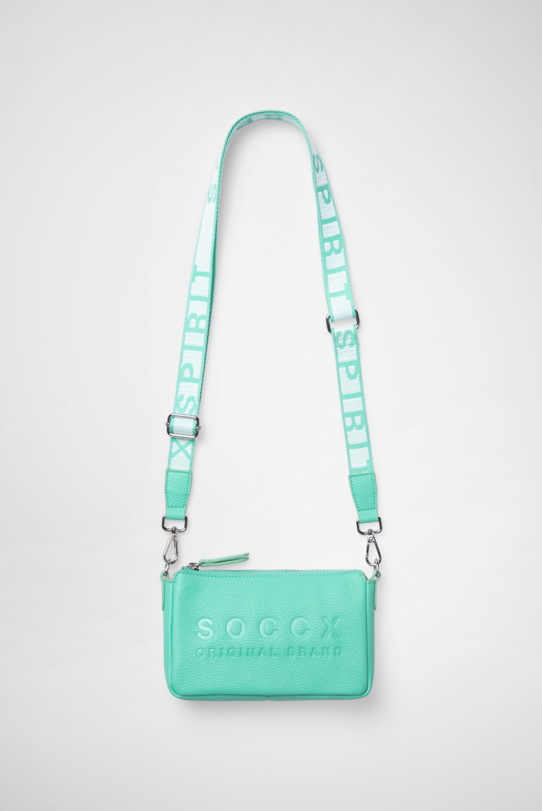 Kleine Umhängetasche mit Logo und Intarsia-Webriemen