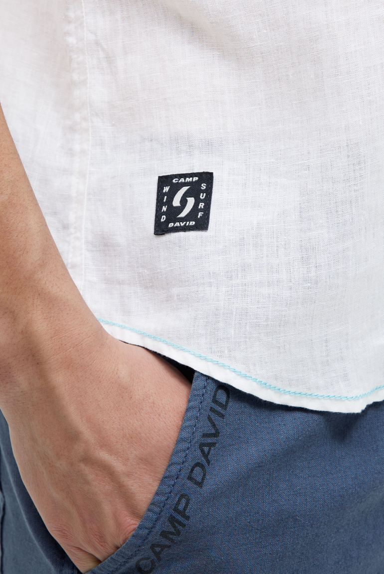 Kurzarmhemd aus Leinen mit Logo Prints
