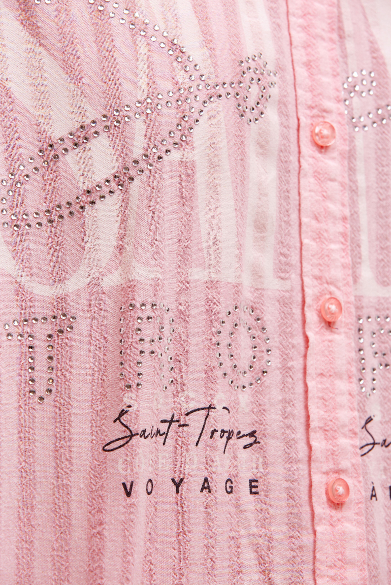 Langarmbluse mit Streifenstruktur und Artwork