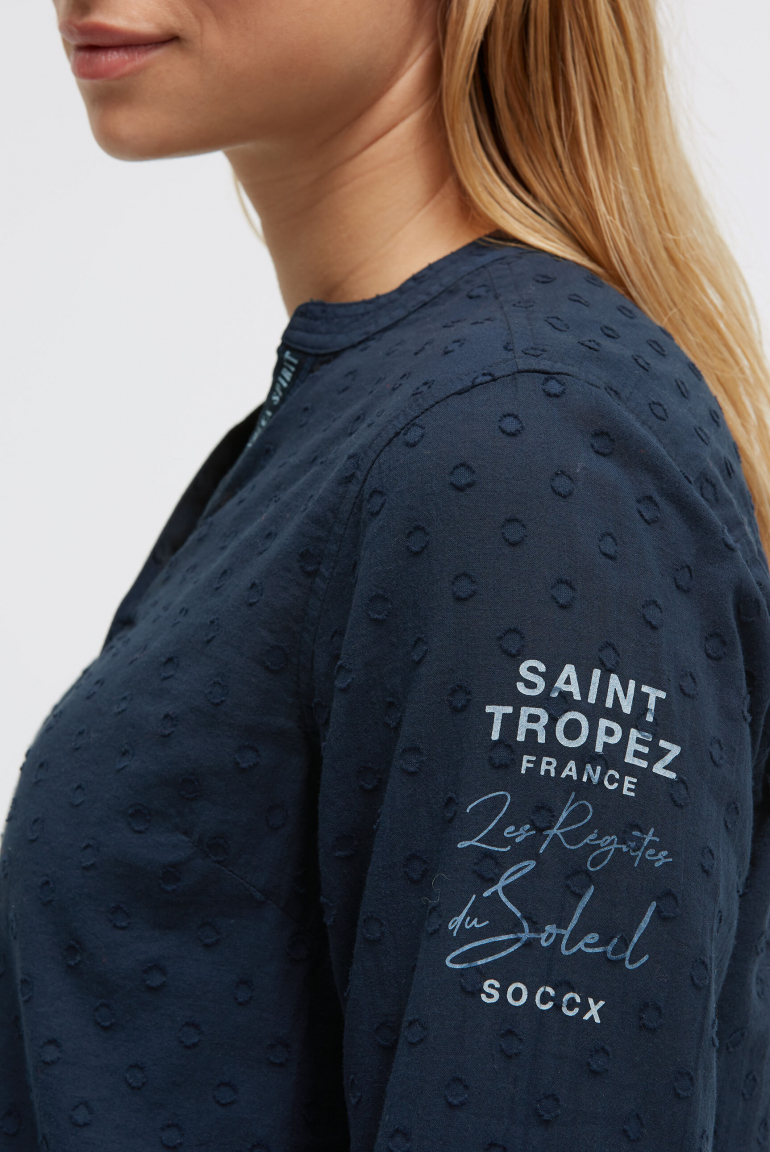 Langarmbluse mit Tunika-Ausschnitt und Prints