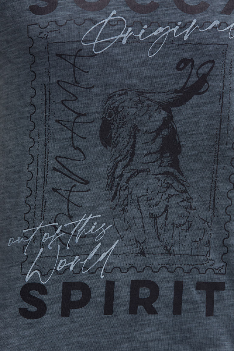 Langes T-Shirt mit Seitenraffung und Print