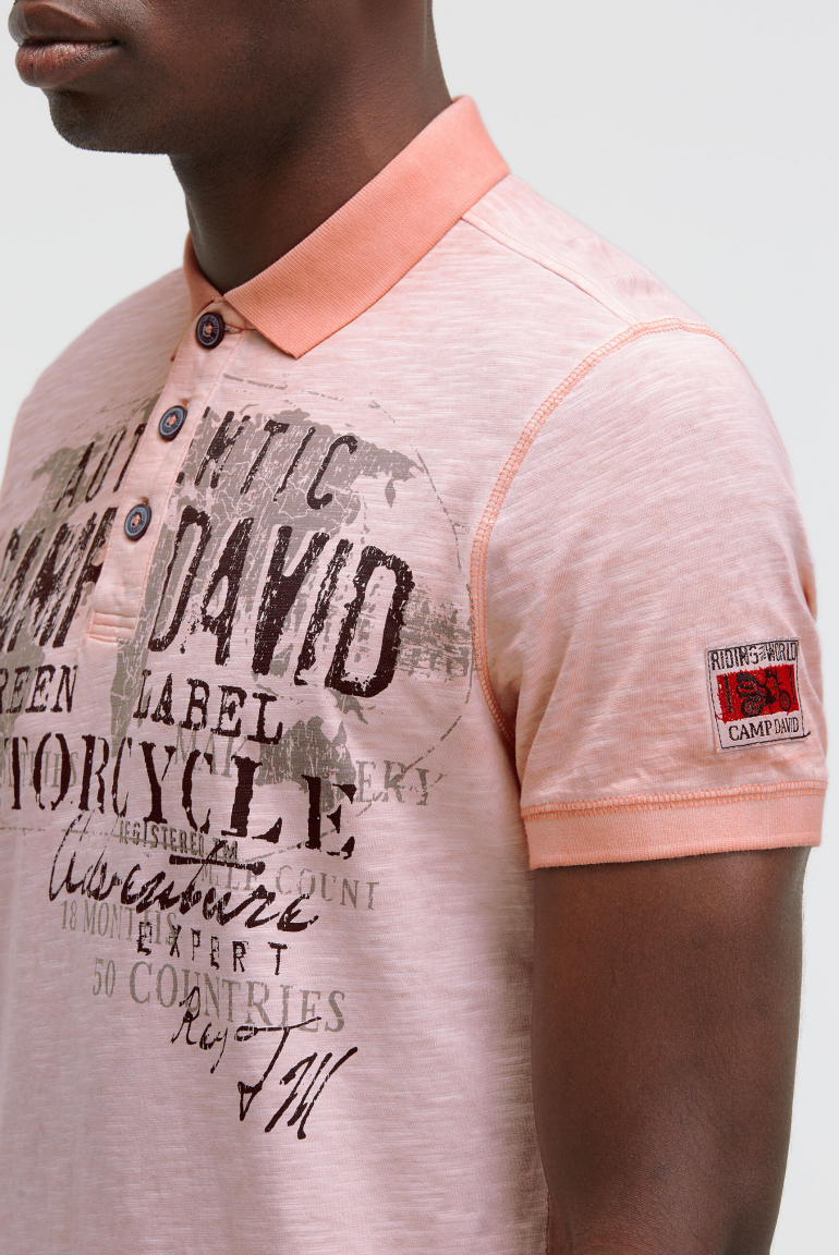 Poloshirt Oil Dyed mit Used Prints