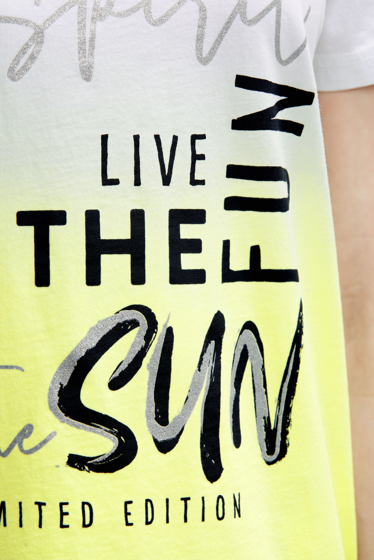 Rundhalsshirt Dip Dye mit Glitter Print