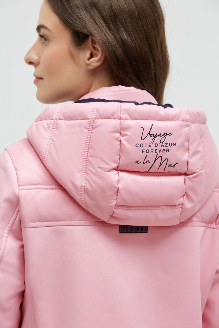 Softshell-Parka mit Kapuze im tonigen Materialmix