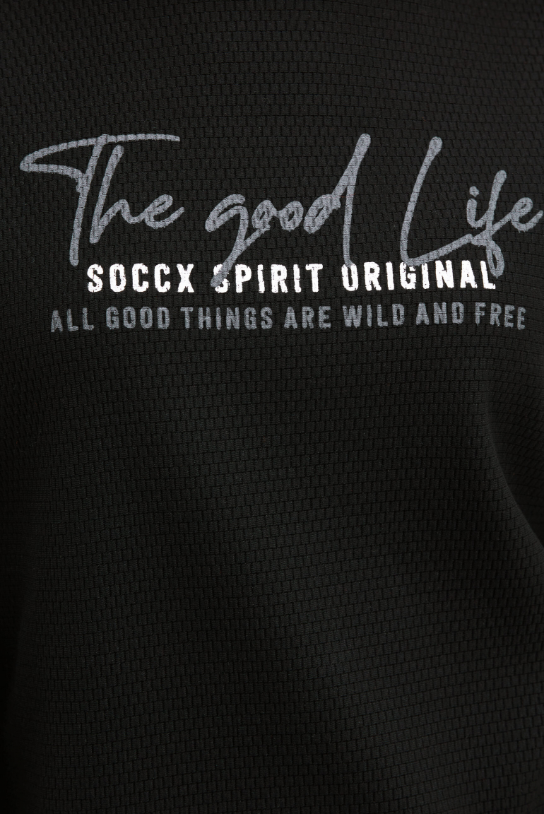 Strukturiertes Sweatshirt mit Stehkragen und Print