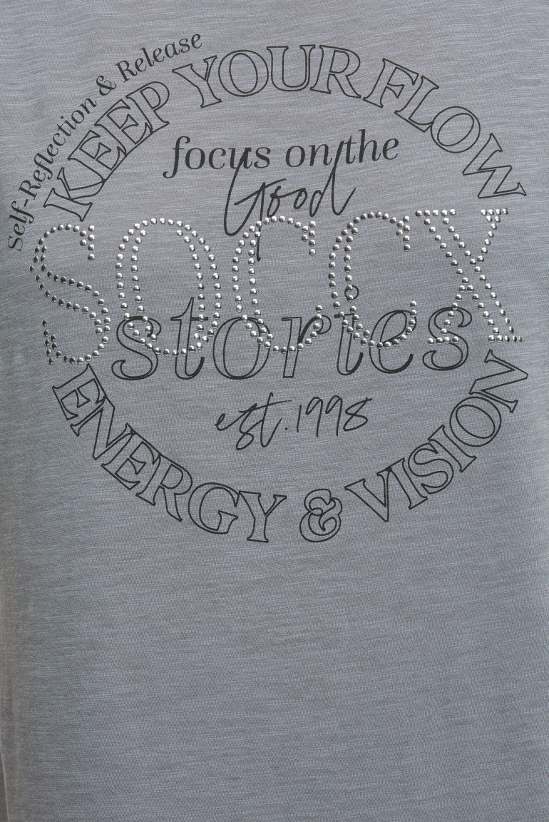 T-Shirt mit Artwork aus Schmucksteinen