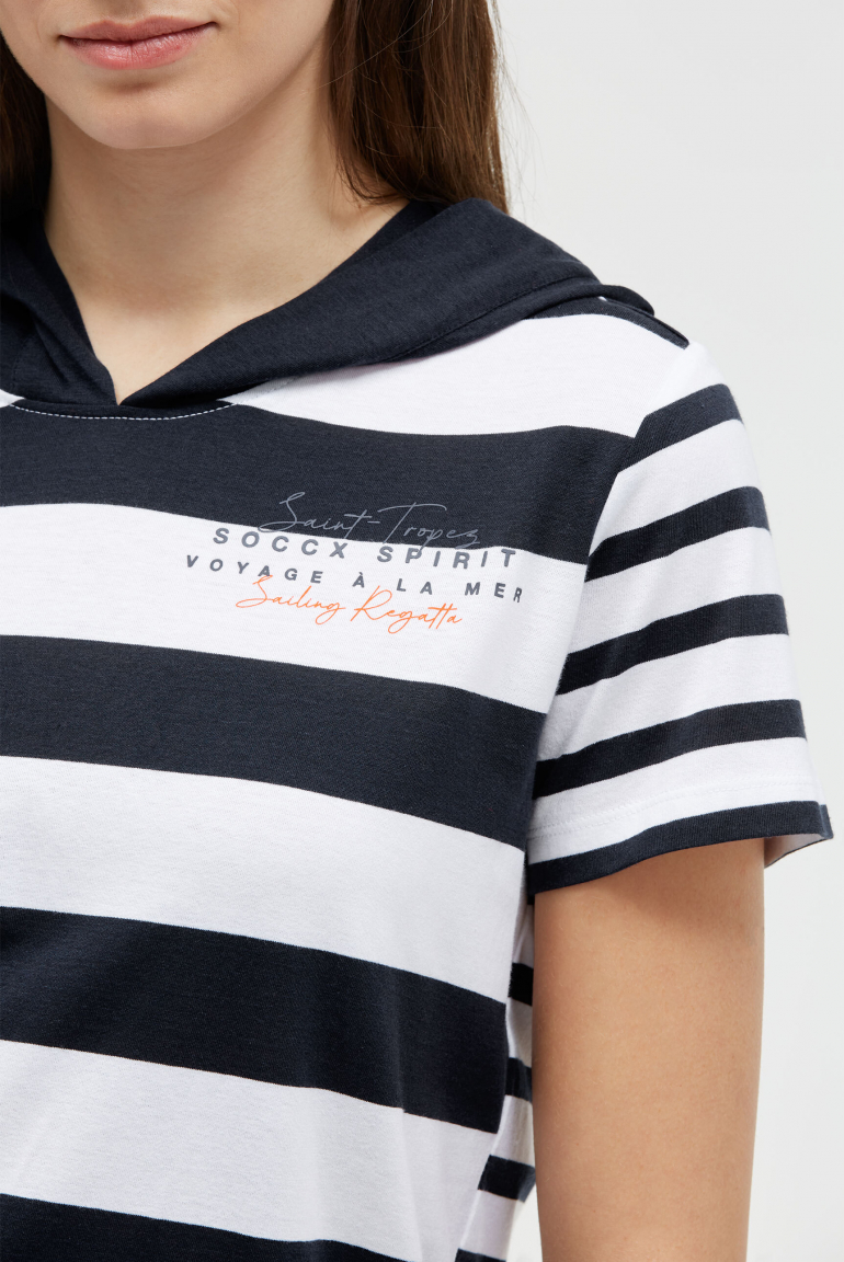 T-Shirt mit Streifen-Design und Kapuze