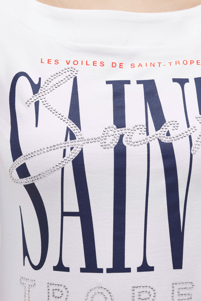 T-Shirt mit U-Boot-Ausschnitt und Artwork