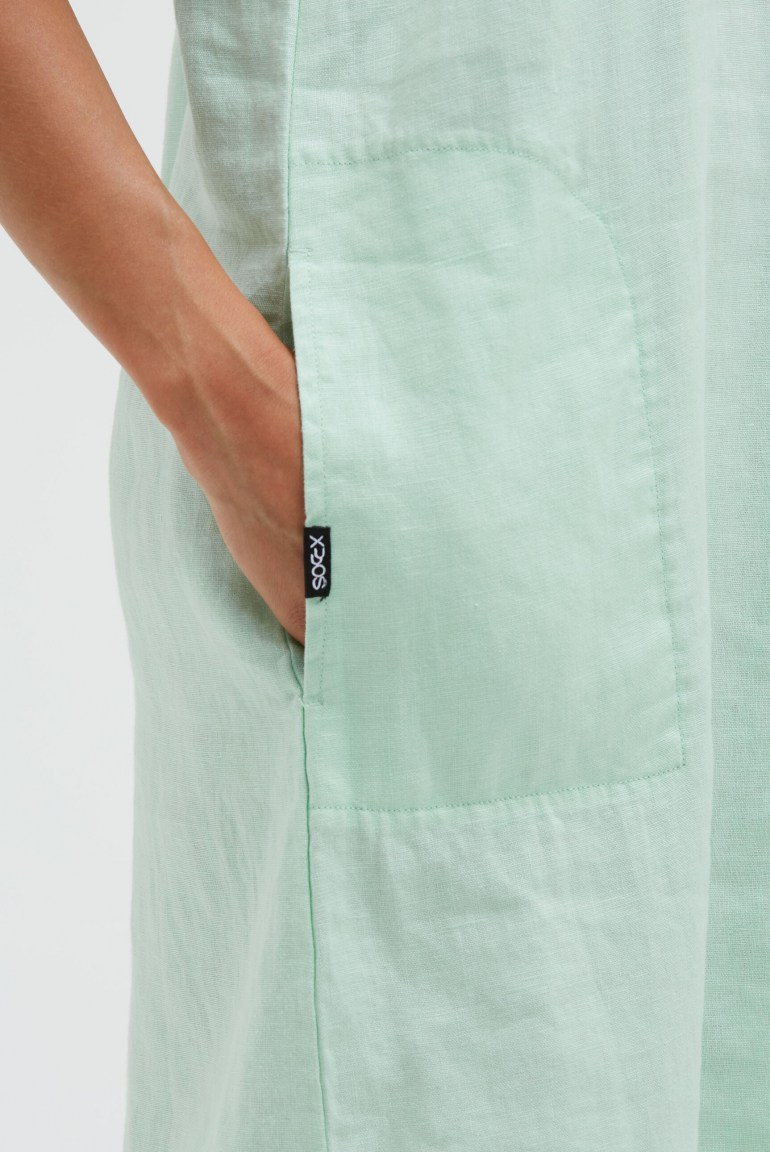 Ballonkleid aus Leinen mit Ajour-Details