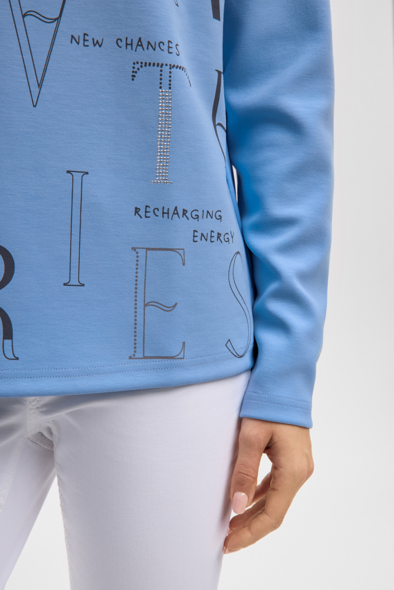 Boxy-Sweatshirt mit Print und Schmucksteinen