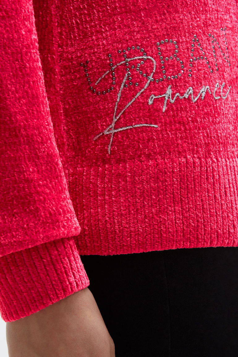 Chenille-Pullover mit Glitzer-Artworks